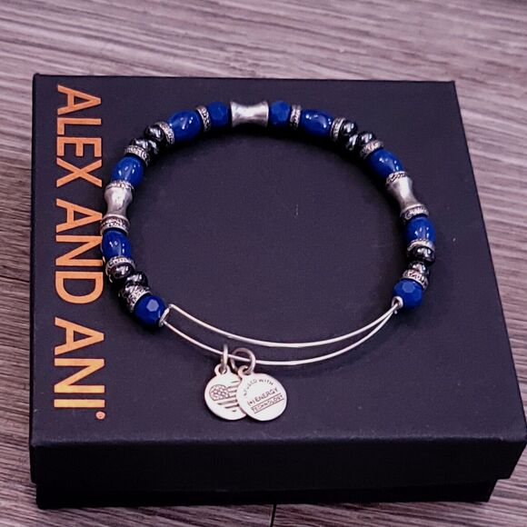 Alex and Ani Silver and Blue Beaded Bracelet - Picture 2 of 9